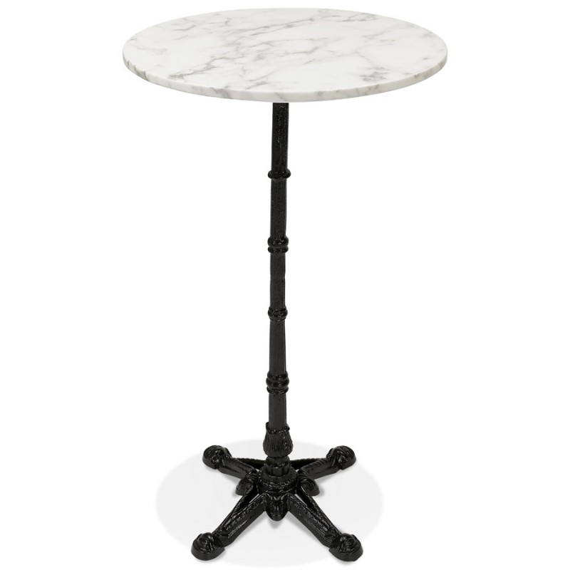 High table round stone top marble effect and foot in black cast iron AMOS (Ø 60 cm) (white) - image 63118