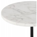 High table round stone top marble effect and foot in black cast iron AMOS (Ø 60 cm) (white)