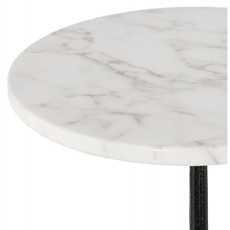 Table haute plateau rond en pierre effet marbre et pied en fonte noir AMOS (Ø 60 cm) (blanc) - image 63120