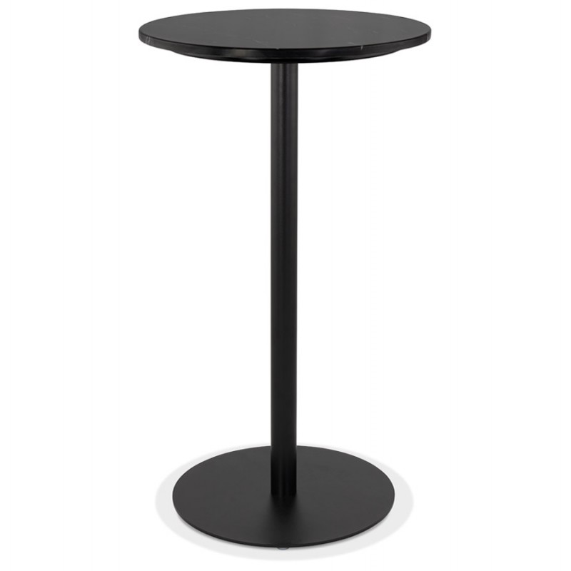 High table round stone top marble effect and foot in black metal OLAF (Ø 60 cm) (black) - image 63126