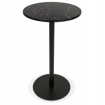 High table round stone top marble effect and foot in black metal OLAF (Ø 60 cm) (black)