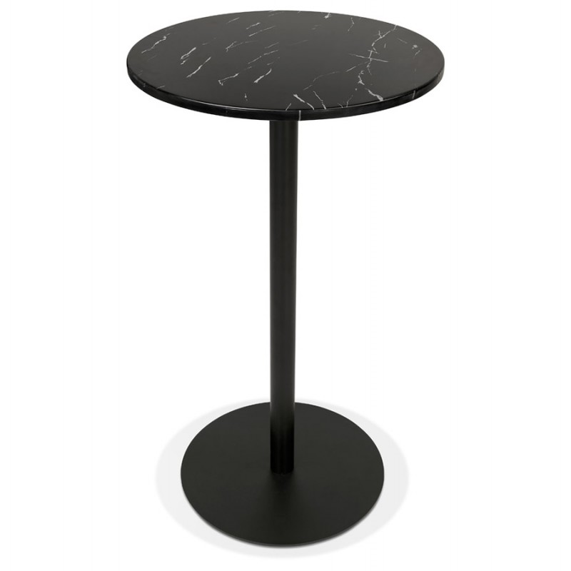 Table haute plateau rond en pierre effet marbre et pied en métal noir OLAF (Ø 60 cm) (noir) - image 63127