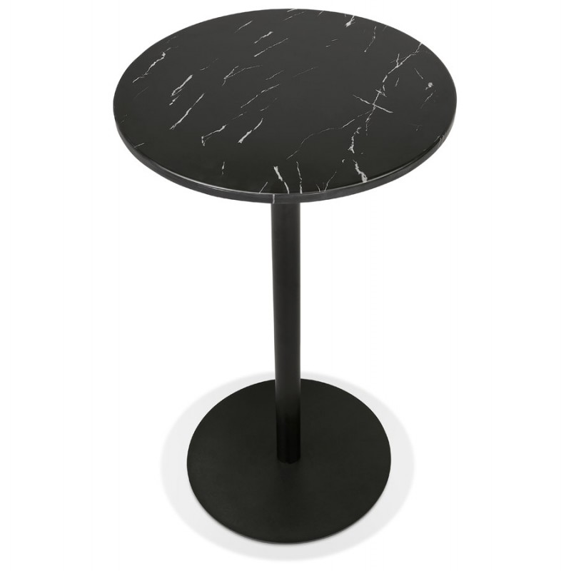High table round stone top marble effect and foot in black metal OLAF (Ø 60 cm) (black) - image 63128