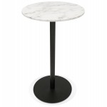 Tavolo alto rotondo effetto marmo effetto marmo e piede in metallo nero OLAF (Ø 60 cm) (bianco)