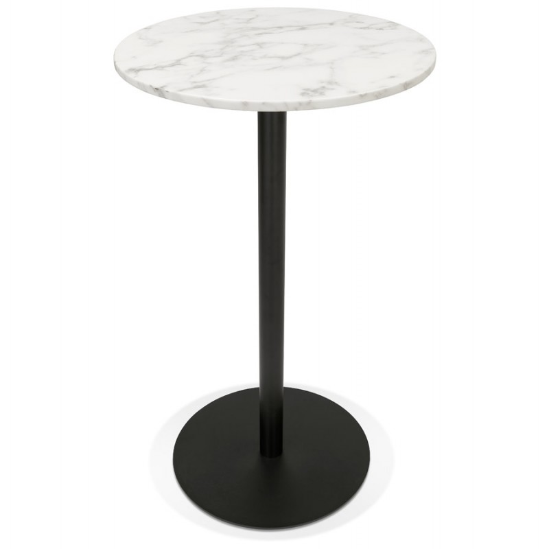 Table haute plateau rond en pierre effet marbre et pied en métal noir OLAF (Ø 60 cm) (blanc) - image 63134
