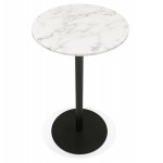 High table round stone top marble effect and foot in black metal OLAF (Ø 60 cm) (white)