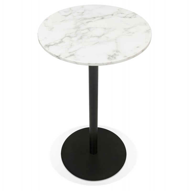 High table round stone top marble effect and foot in black metal OLAF (Ø 60 cm) (white) - image 63135