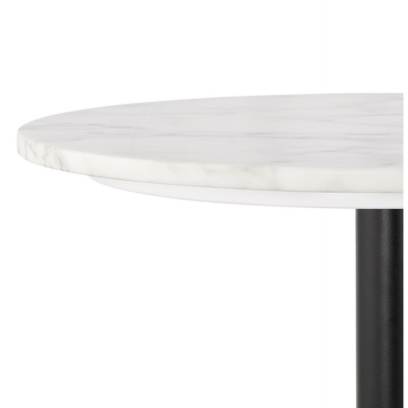 Table haute plateau rond en pierre effet marbre et pied en métal noir OLAF (Ø 60 cm) (blanc) - image 63136