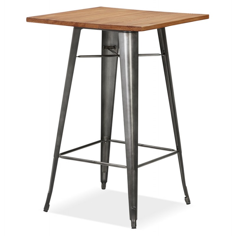Table haute en bois de pin plateau carré et pied en métal (70x70 cm) BALDUR (naturel) - image 63158